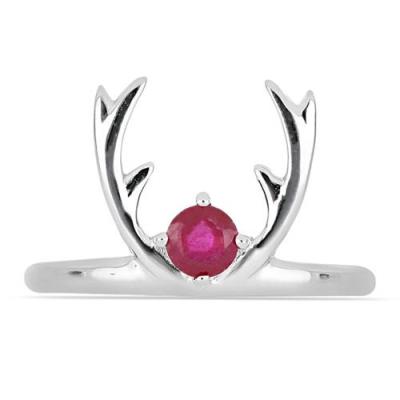 BUY GLASS FILLED RUBY SINGLE STONE RING IN 925 SILVER
